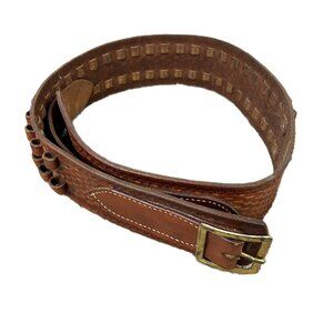 Vintage Leather Bullet Belt Tooled Weave Pattern 38 (Smoke Odor)